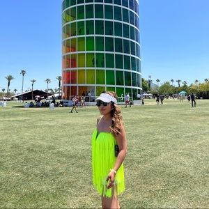 Neon green bodysuit with fringe design USED ONCE